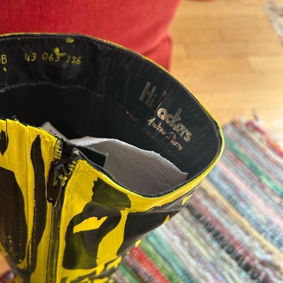 Vibrant Yellow and Black Women's Heeled Boots 10 - Picture 4 of 16